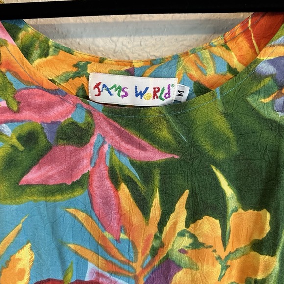 VTG Jams World 90s Boho Maximalist Dopamine Hawaiian Floral Hattie Tier Dress M - Picture 4 of 9